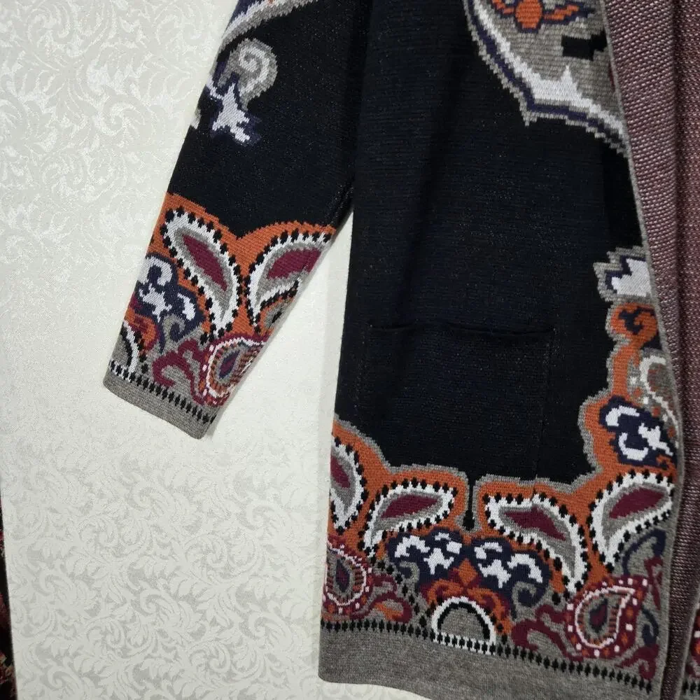 Max Sport Hooded Longline Cardigan XL Black Orange Open Front Pockets $368 SRP - Picture 4 of 16